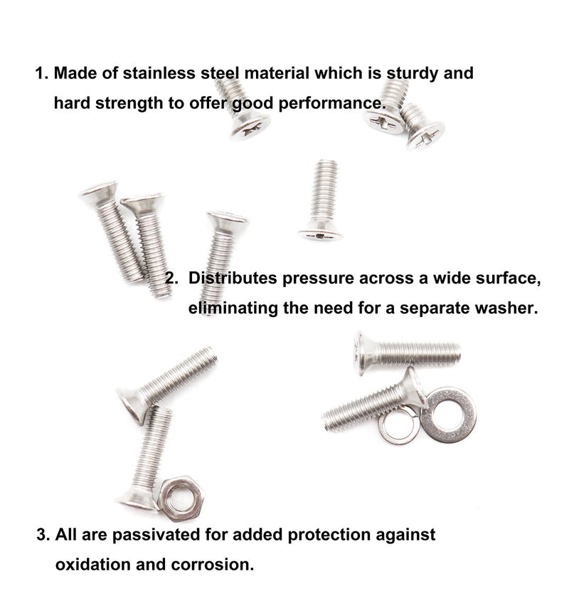 cSeao M3 M4 M5 M6 Countersunk Flat Phillips Machine Screws Hex Nut Flat Washers Spring Washers Assortment Kit 304 Stainless Steel (340pcs M4 x 30/35 / 40/45 / 50mm) - Image 4